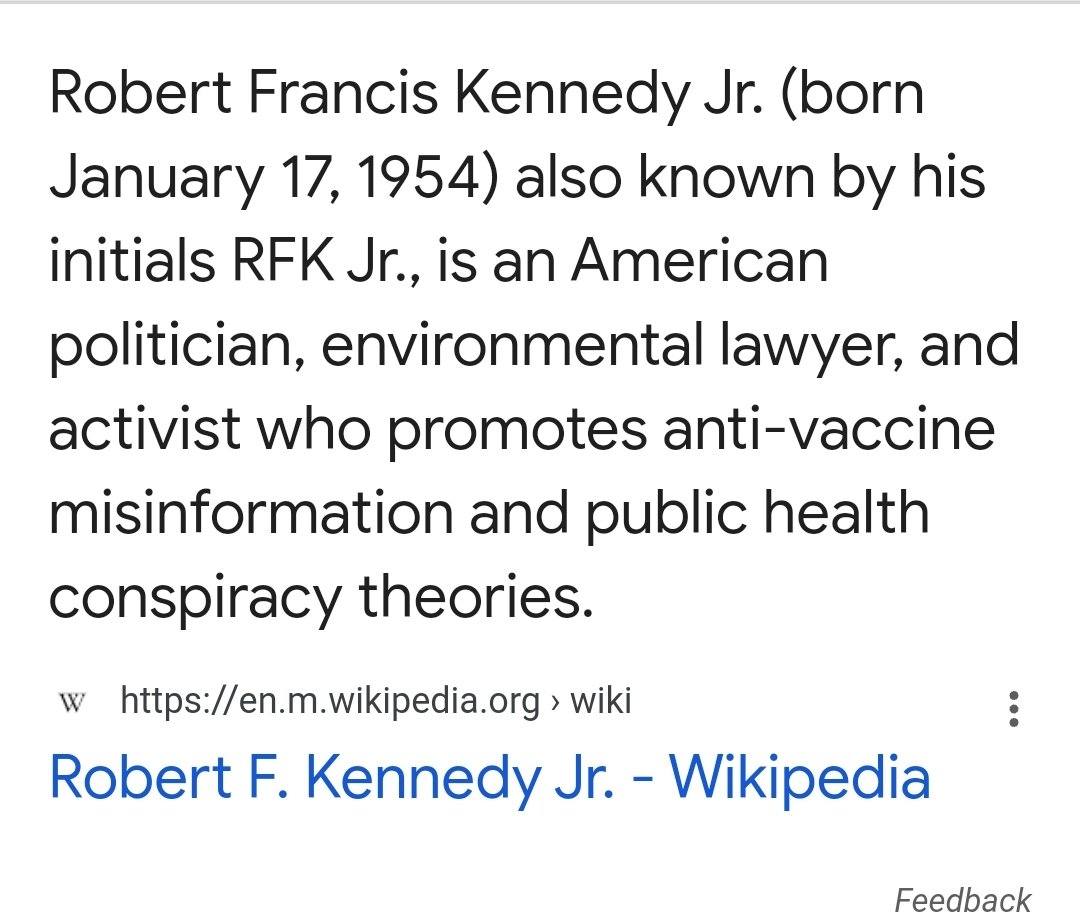 WeRBernie's tweet photo. @jimmy_dore You gotta check out what Google &amp; Wikipedia says about @RobertKennedyJr when you look him up. It's sheer dystopia 🙄 https://t.co/MwhIsUfedn