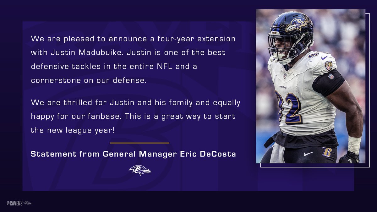 'Justin is one of the best defensive tackles in the entire NFL and a cornerstone on our defense.' EDC on reaching a new deal with @JustinMadubuike!!!