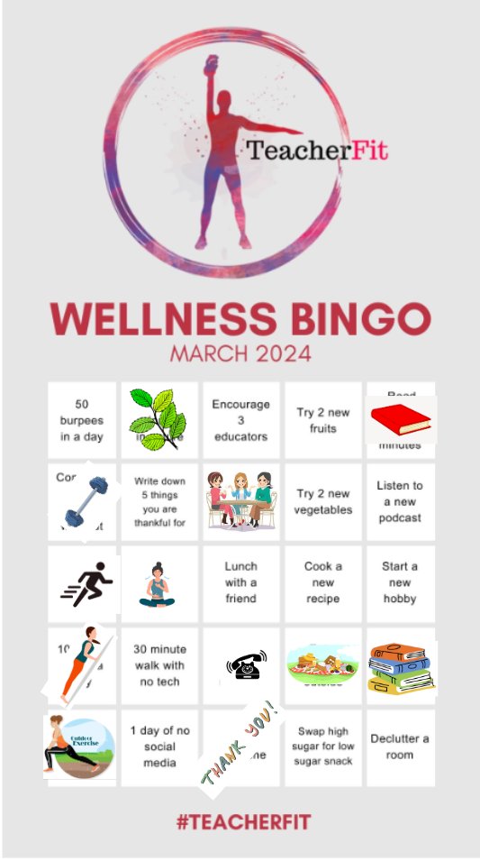 Going strong with the #TeacherFit March Wellness BINGO Challenge! Happy Friday and here's to another great week!