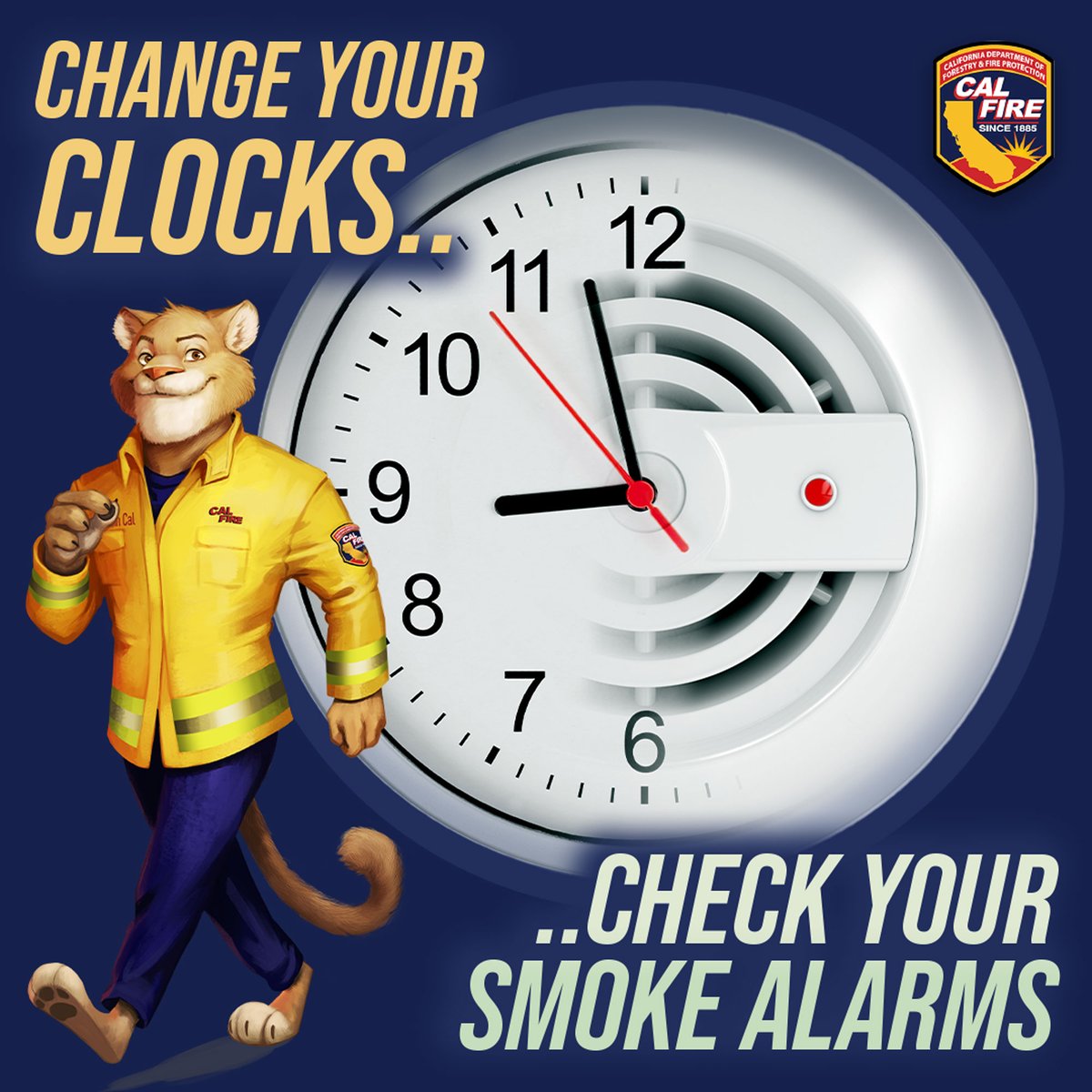 Prepare for Daylight Saving Time tonight! Before you spring forward, ensure home safety. Test smoke alarms & carbon monoxide detectors. Replace batteries or units if needed. 3/5 of home fire deaths occur without working alarms. Don't be a statistic!