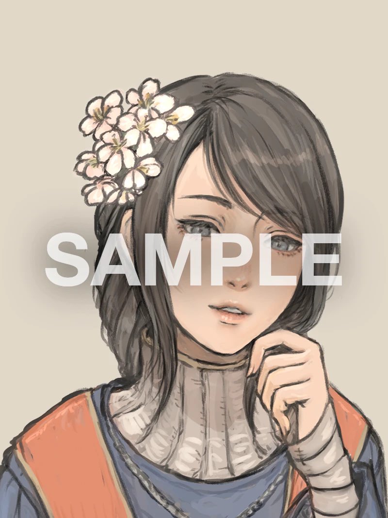 1girl solo hair flower flower hair ornament necklace sample watermark  illustration images