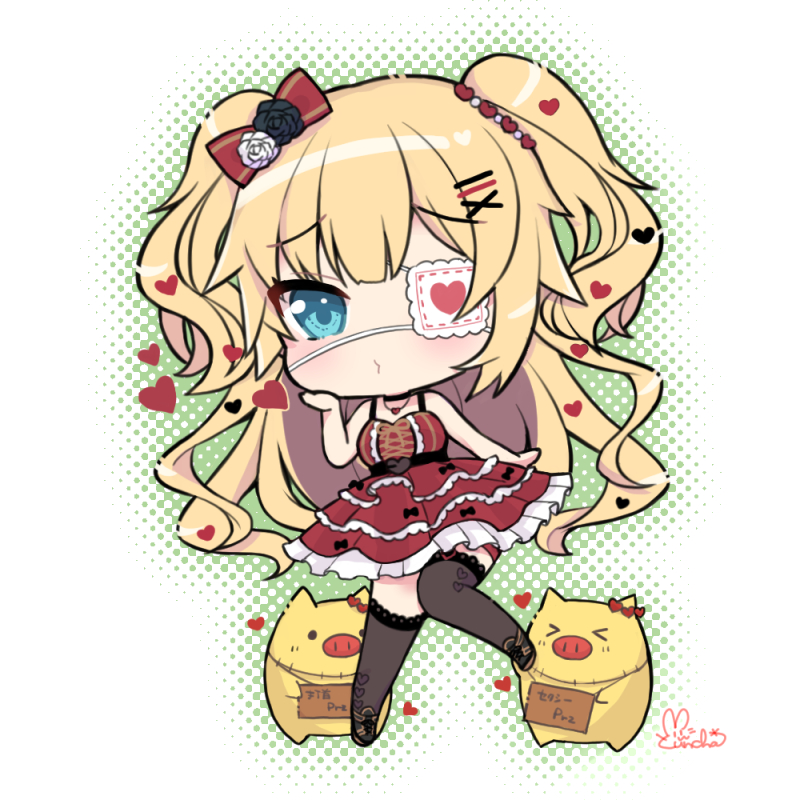 akai haato 1girl official alternate hairstyle chibi blonde hair eyepatch two side up long hair  illustration images