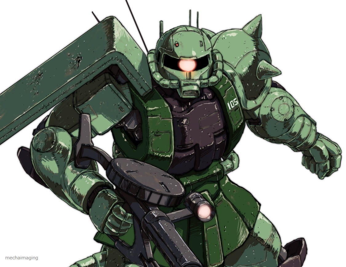 axe holding axe mecha zeon robot one-eyed no humans  illustration images