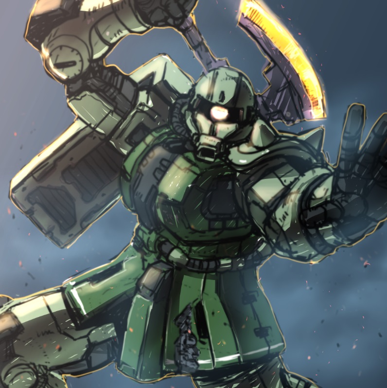 axe holding axe mecha zeon robot one-eyed no humans  illustration images