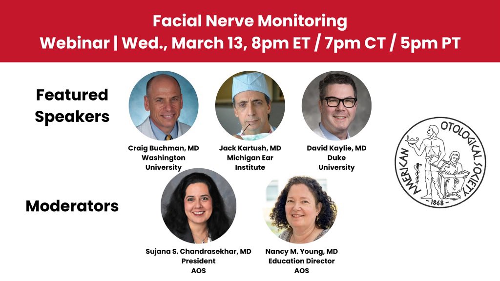 Free #Webinar on #FacialNerveMonitoring presented by Am Otological Soc - Wednesday March 13, 2024 8-9 pm ET -watch live and participate, or watch later. 💎s for novice to expert! @globalohns @ANSneurotology @ENT_AudsNews @AAOHNS @noigroup @_backtableENT mailtrack.io/l/8747b4d9d340…