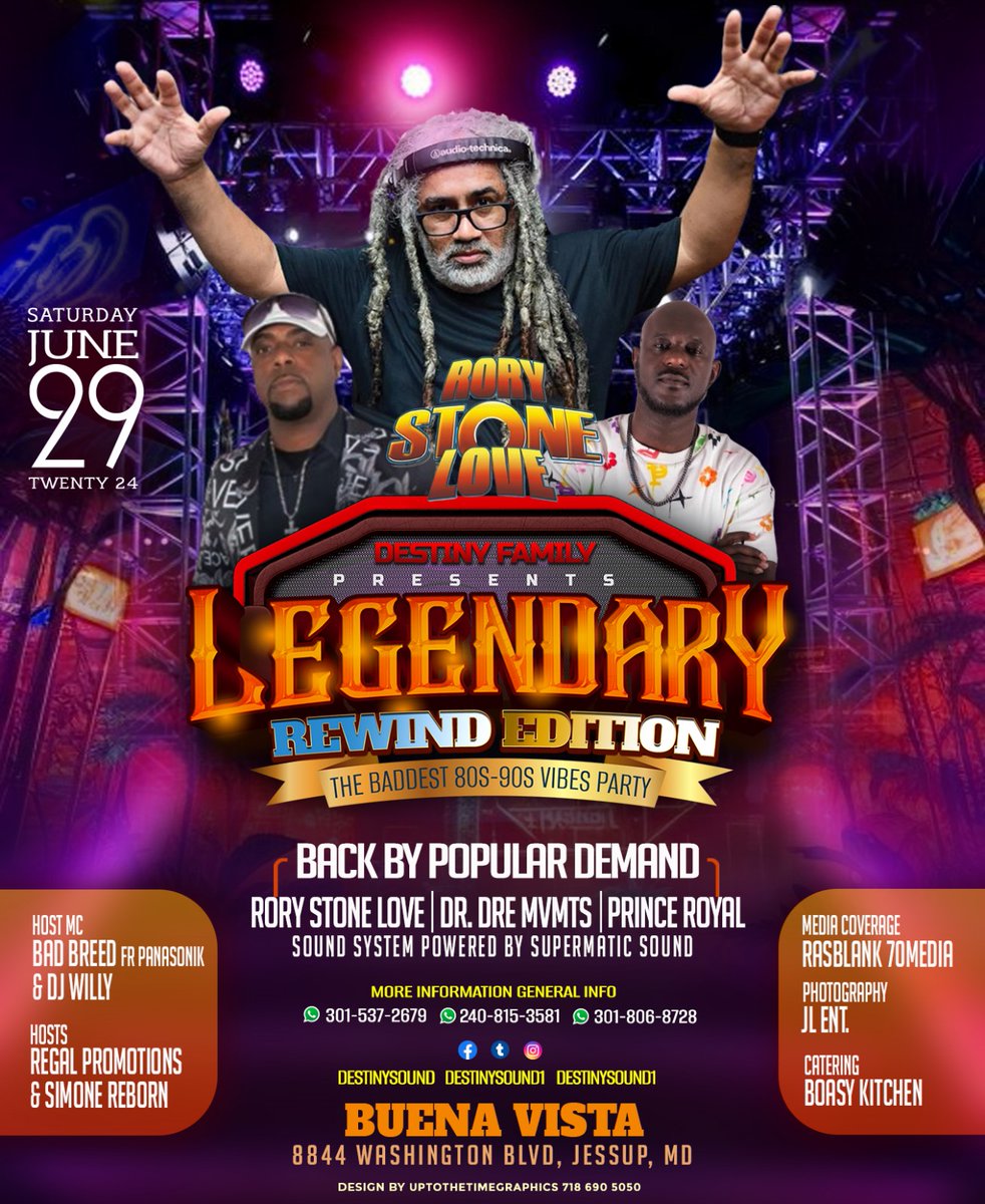 🚨🚨The People asked for it, so here we go!🚨🚨
Destiny Family Presents 
LEGENDARY the REWIND Edition💥💥💥💥💥
🗓️Sat. June 29th 2024
With none other than @rorystonelove @DrMovements @PrinceRoyalEnt selecting the Baddest 80’s & 90’s chunes