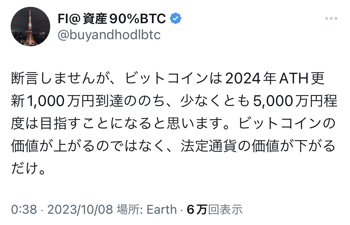 予定通り1,000万円はクリアしましたね。次の通過点としてビットコインはこれから半年〜1年程度で約2,000万円になりますが、信じてない人が多いらしい。 #Bitcoin