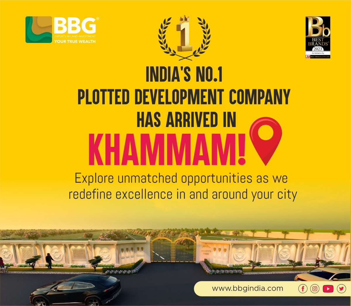 bbgindia's tweet photo. 🎉 Exciting News Alert! 🏡🌟 We're thrilled to announce that India's No.1 plotted real estate company has arrived in Khammam! 🎉 🏠🔑 #RealEstate #PlottedDevelopment #Khammam #DreamPlot #Opportunities #Excellence https://t.co/O5vgv0Z1K7