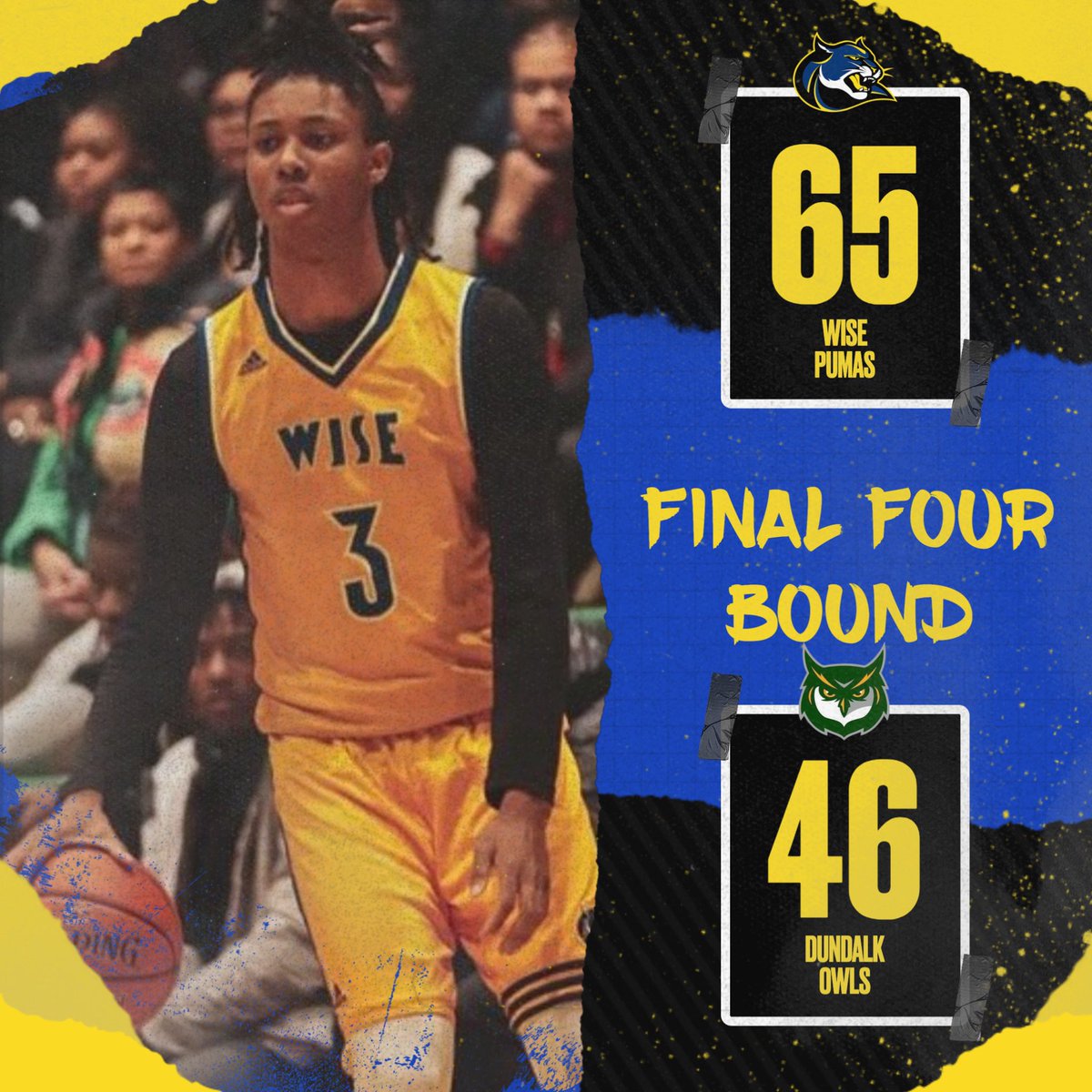 WiseHoops's tweet image. Wise  (22-3) will Advance to the State Class 4A Semifinals after a 65-46 win over Dundalk. Pumas pulled away with a BIG 3rd Q defensively. 

Next up: State Final Four vs Frederick. Date, Time and Location IS TBD. 

#StateRun #GoPumas