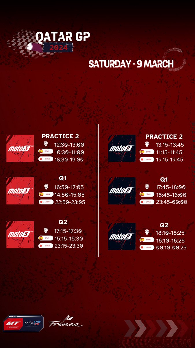 MSiRacingTeam's tweet photo. BUENOS DÍAS!!! 🇶🇦🏍️💨 QP DAY 🔜 
Good morning!!!

#QatarGP #mthelmetsmsifamily #mthelmetsmsi #Moto2Worldchampionship #moto3worldchampionship #qpday #ortola #yamanaka #garciadols #ogura https://t.co/cOmI7yq0A4