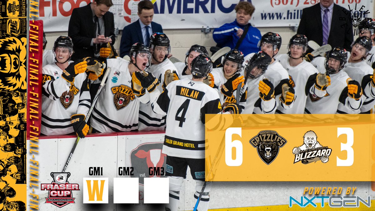 RochesterGrizz's tweet photo. GRIZZLIES SCORE 4 IN THE FINAL PERIOD TO SECURE THE FIRST WIN OF THE SERIES!

We will head to Alexandria tomorrow night looking to close out the series!

#BELIEVE https://t.co/FpH6IzXKSa
