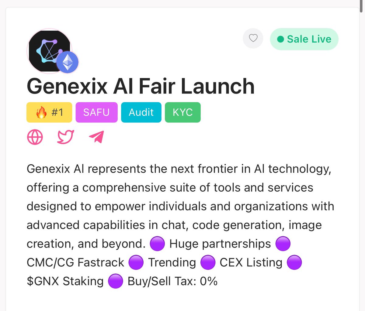 genexixai's tweet photo. We're now trending at Number 1 on Pinksale.

https://t.co/PwOtPB5s4j https://t.co/czwZJYpj9N