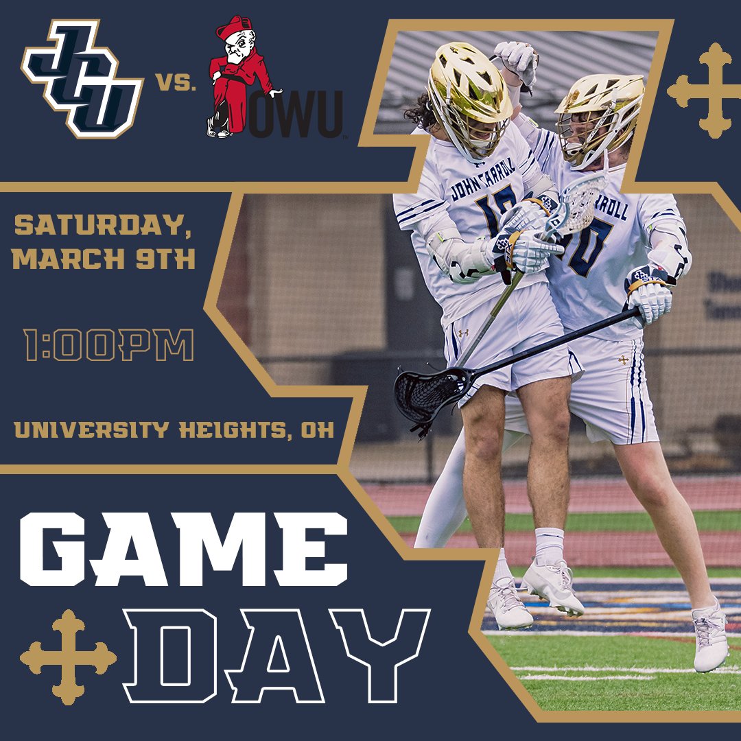 BIG HOME GAME TODAY!

<a href="/JCUmlax/">JCU Men's Lacrosse</a> hosts Ohio Wesleyan for what should be a great game. See you at Shula Stadium at 1 pm, and get your Jon Gaglio card! 

📊 jcusports.com/sidearmstats/m…
📺 JCUSports.com/live