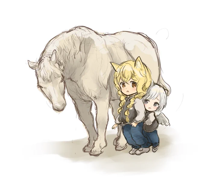 #セントールの悩み 205話公開中です!ちなみにすえちゃんは本物の馬は怖がります。大きいですから。 
