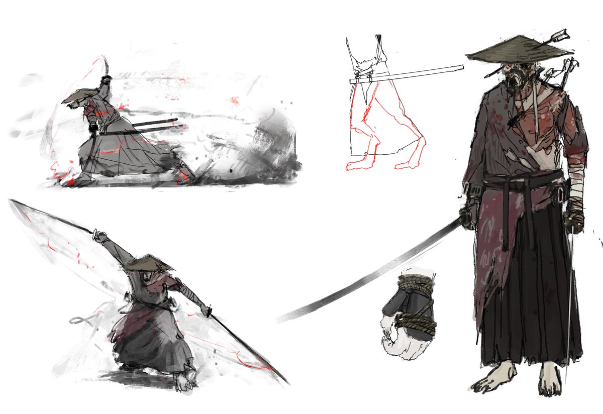 DDDistortionDev's tweet image. Today we&apos;re sharing the designs for our &quot;Inugami&quot; enemies, which were drawn by @131_nngo.

We went through many iterations of the Inugami before landing on the final designs for the swordsman and caster variants.

#nightmareoperator #indiedev #horrorgame #characterdesign
