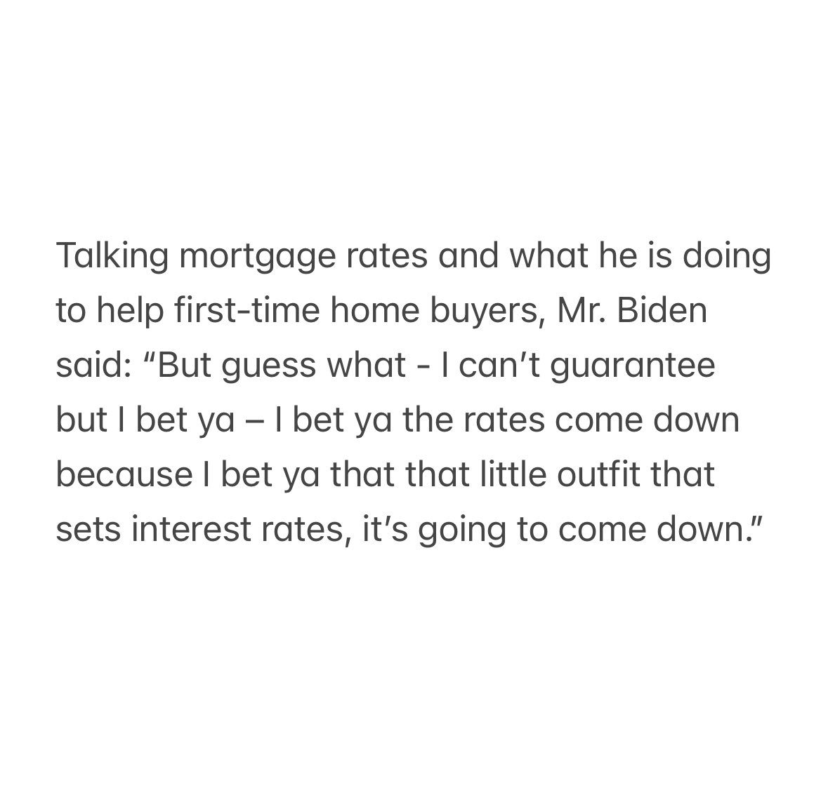 New tonight: for the 2nd time in 4 months, President Biden commented on the Fed Reserve’s policy making of setting interest rates. Tonight in Philly, he said he “bets” the Fed would lower rates. [Presidents don’t usually predict what the Fed will do bc they are independent]