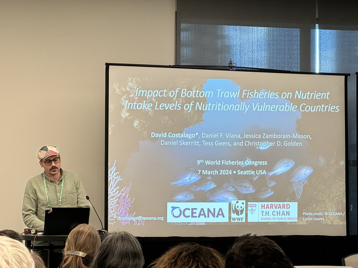 Great presentation by David Costalago of @oceana representing our collaboration with @HarvardChanSPH . What could happen if we ended destructive bottom trawling and instead provided those fish to the countries where they were sourced? We show the nutritional benefits of this.