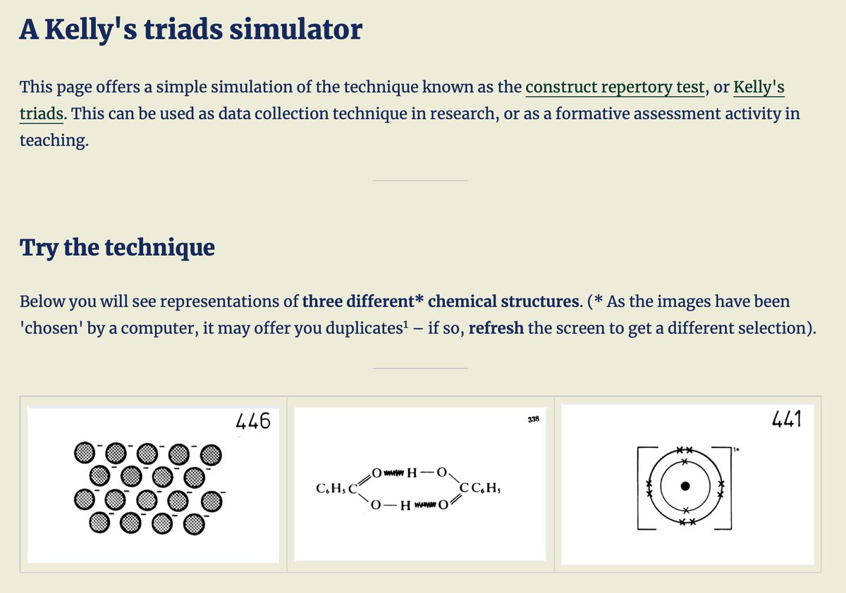 Yes, Kelly's triads as a lesson starter! Like it. 

Here's a version for secondary/A level chemistry:

science-education-research.com/research-metho…