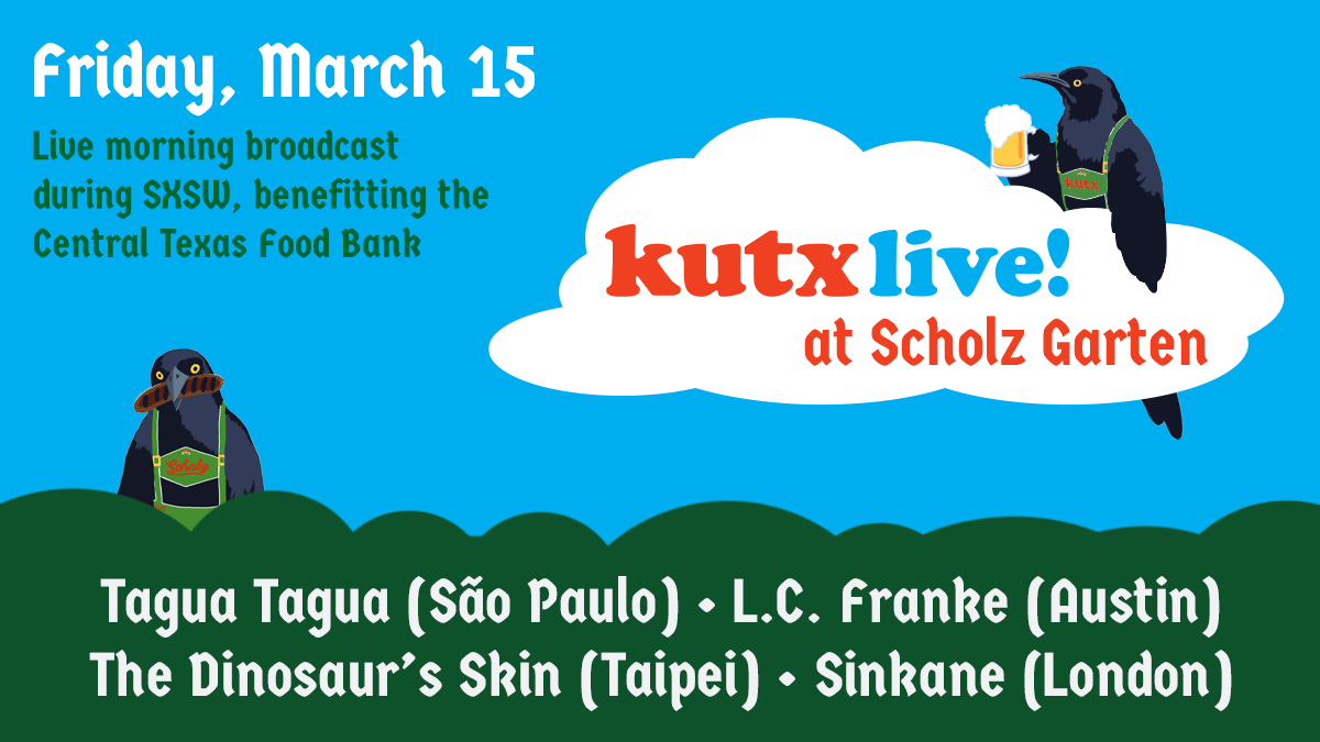 Day 3: Tagua Tagua, @lcfranke, @dinosaursskin87, & @sinkane! Info kutx.org/kutx-presents/… KUTX Live at Scholz is supported by @AUStinAirport's concession brand - Beats, Bites, and Flights - & by @RecoveryUnplugd with additional support from @FaraCoffee and @TheOwlsBrew Boozy Tea