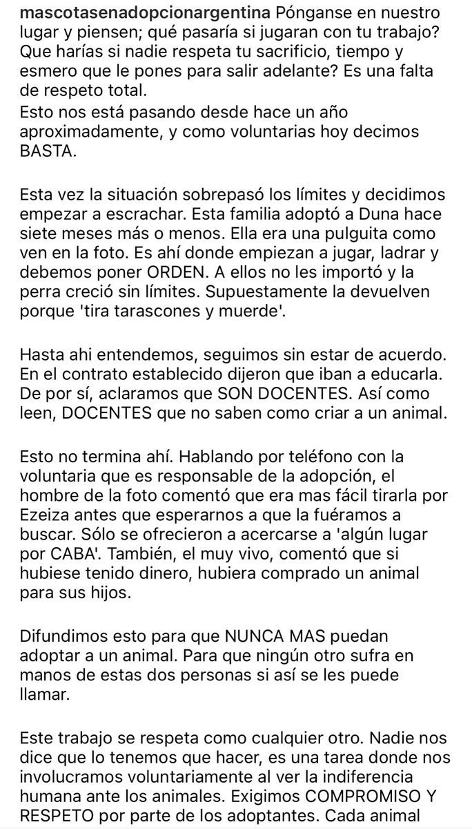 lagarzasosa_'s tweet photo. Comparto completamente! Que se vea la cara de quien devuelve los perros como si fueran cosas. Que alguien te reconozca por la calle y sepa que sos de lo peor, una basura. 
Un día te llenas bien las bolas de la gente chota y pasa esto. https://t.co/vZZ0J0cokN