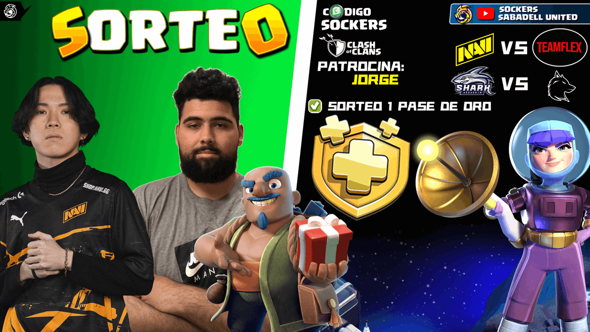 Sockers_'s tweet photo. Sabado
15.00 CETโฐ๏ธ09.00 EST
โ
SORTEO PASE de ORO ๐
โ
@NAVI_coc ๐ #teamflex
โ
@VAE_Official ๐ @SharkAssassin21
PATROCINA : #JORGE
YT https://t.co/pLilxZTcyS
TW
https://t.co/UvuJuygy1k
RT ๐
#clashofclans https://t.co/WdsS9GnHvT
