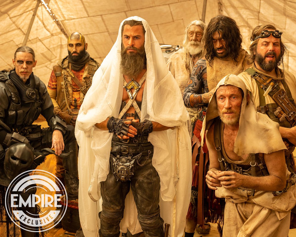 chrishemsworth's tweet photo. Next move from Dementus? Nobody F*&amp;%ing knows! Excited for everyone to experience #Furiosa

Thanks for the exclusive @empiremagazine https://t.co/30g1GTO7yH