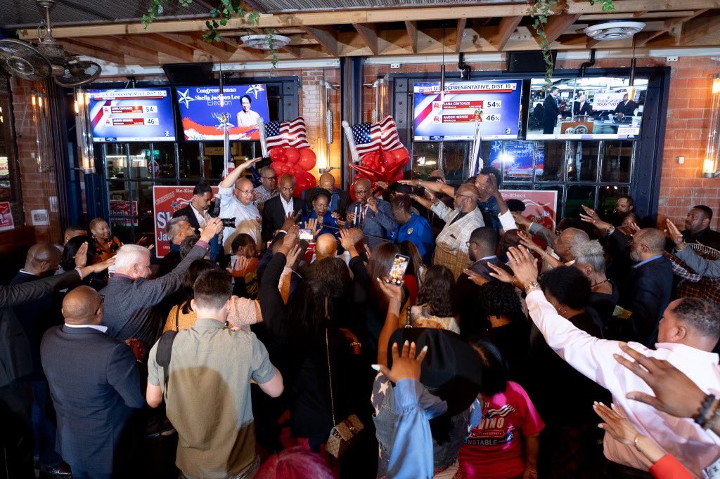 GilbertGarciatx's tweet photo. (1/2) Thrilled to whoop up the crowd for Congresswoman Sheila Jackson Lee at her Election Watch party. Everyone came out to support her receiving 60% of the vote including Commissioner Rodney Ellis and his wife Licia Green Ellis, Activist Olivia Julianna, Rep Jolanda Jones and- https://t.co/ExxX5Yg0u3