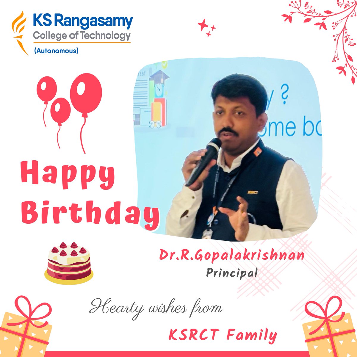 ksrct1994's tweet photo. Happy Birthday @gopsengr Sir !
"May your birthday be sprinkled with magic, laughter, and all the dreams your heart desires. Cheers to another year of adventures and happiness!"
Hearty Wishes from KSRCT Family ! https://t.co/J5wHzqdzqf