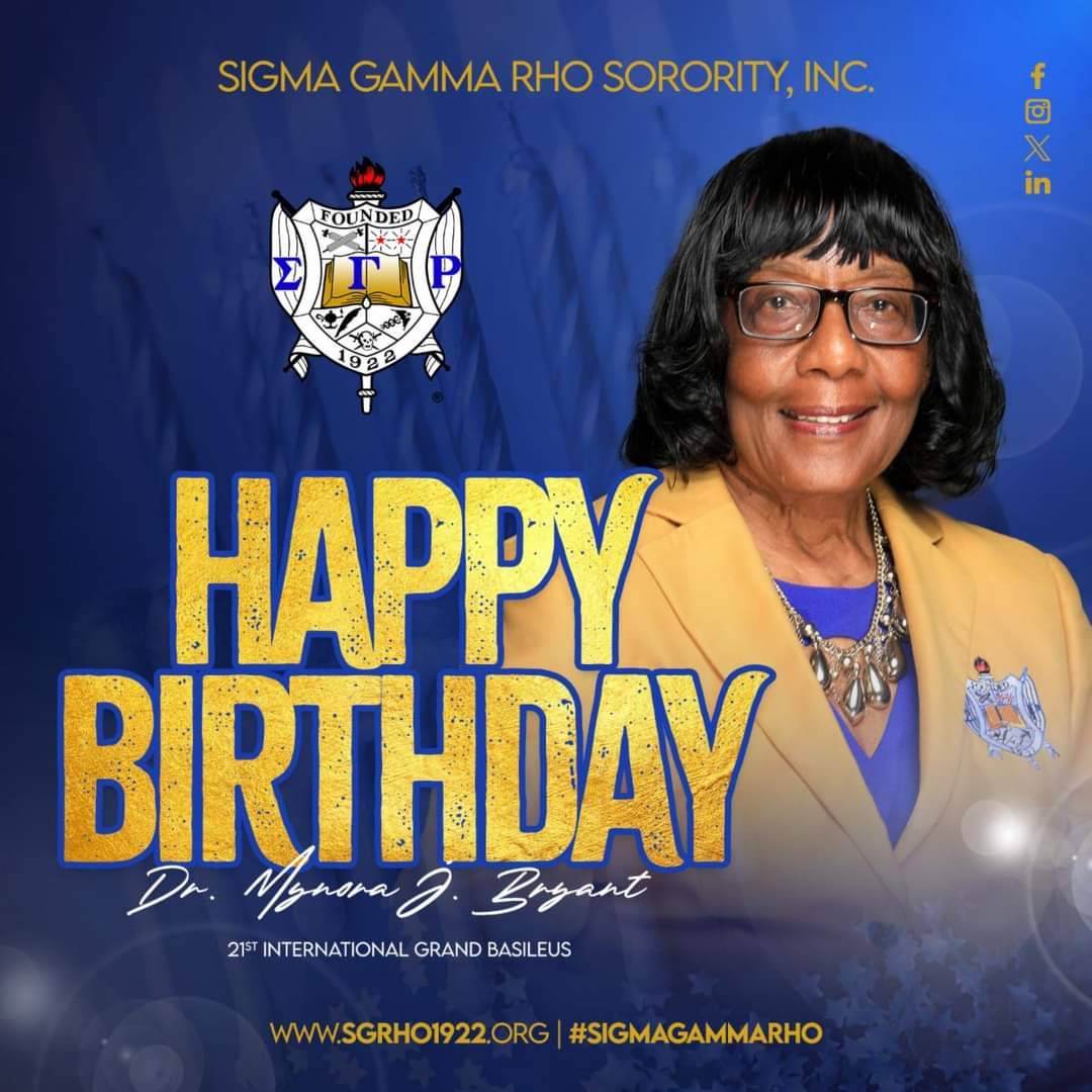 electmcknightSW's tweet photo. Wishing 21st International Grand Basileus, Dr. Mynora J. Bryant a wonderful birthday! 

#SigmaGammaRho #SGRho #GreaterWomenGreaterWorld https://t.co/os28aLDkyL