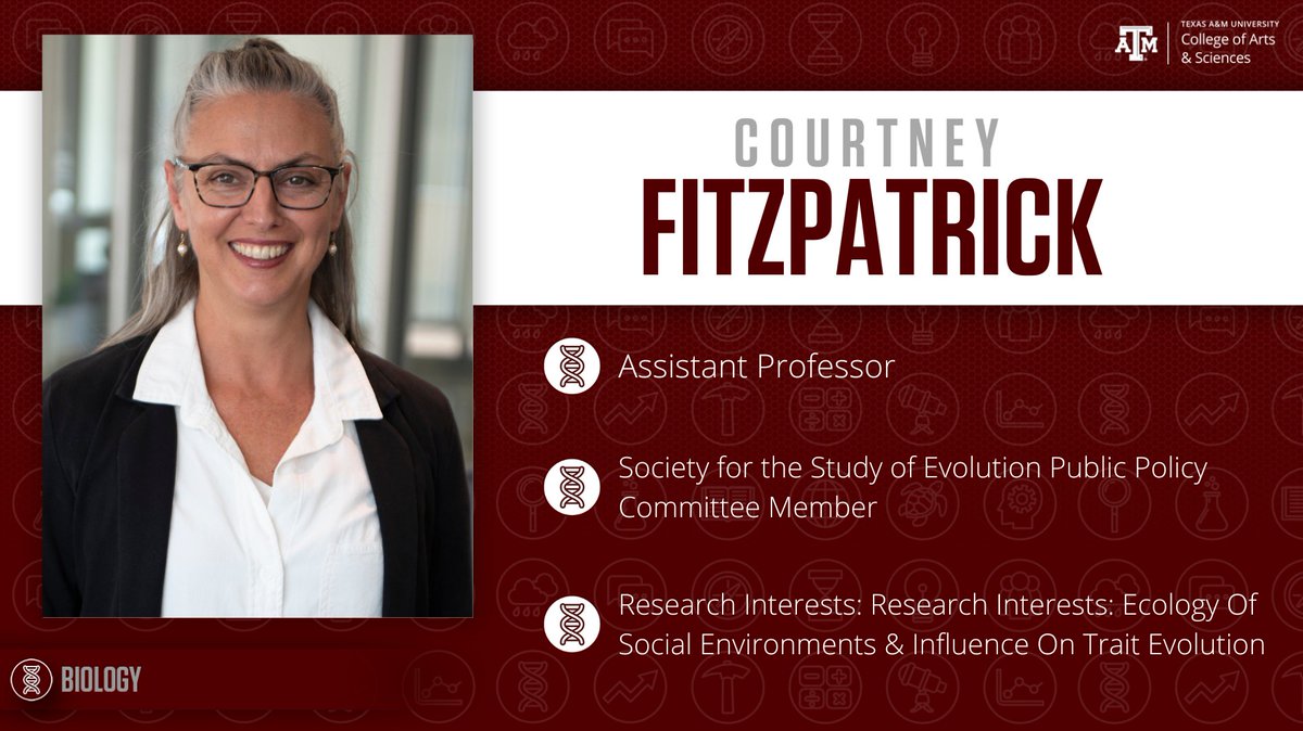 What better way to celebrate the end of a week than #FridayFacultySpotlight? 💡 Today, we're highlighting Dr. Courtney Fitzpatrick. 👍 Dr. Fitzpatrick's research interests include Ecology Of Social Environments & Influence On Trait Evolution! 🍃