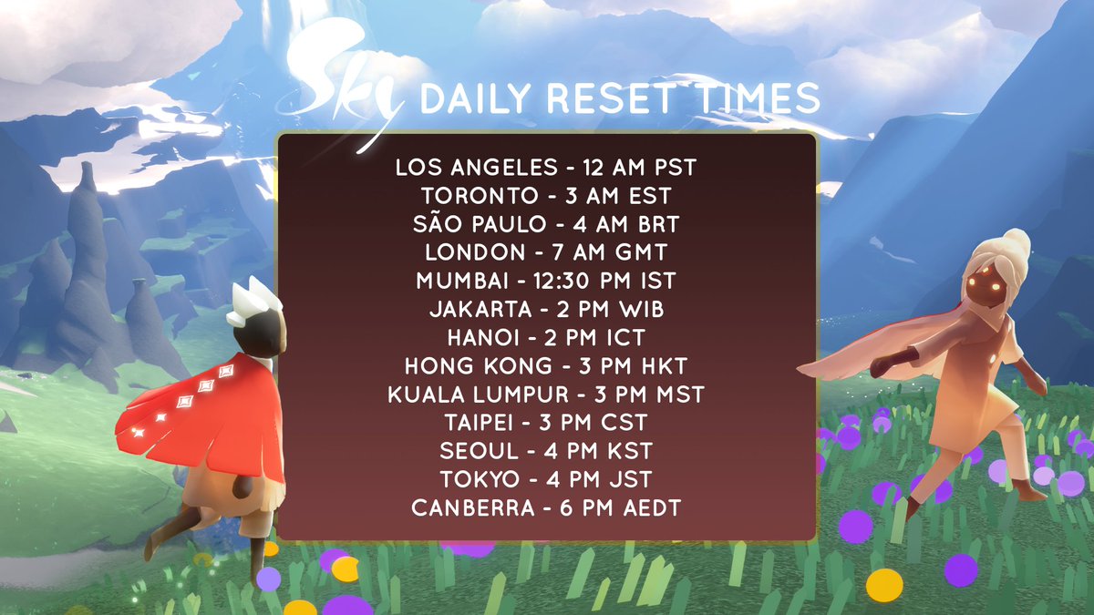 thatskygameJP's tweet photo. 🕯️更新時刻変更のご案内🕯️
3/11(月)より、毎日の更新時刻が16:00になります。

Skyの王国では #thatskygame が位置する太平洋標準時の0時に合わせて、キャンドルやデイリークエストが更新されています。3/10(日)に始まるサマータイムに伴い時差が16時間になり、日本でも更新時刻が1時間早くなります。 https://t.co/x4LLNGYUtt