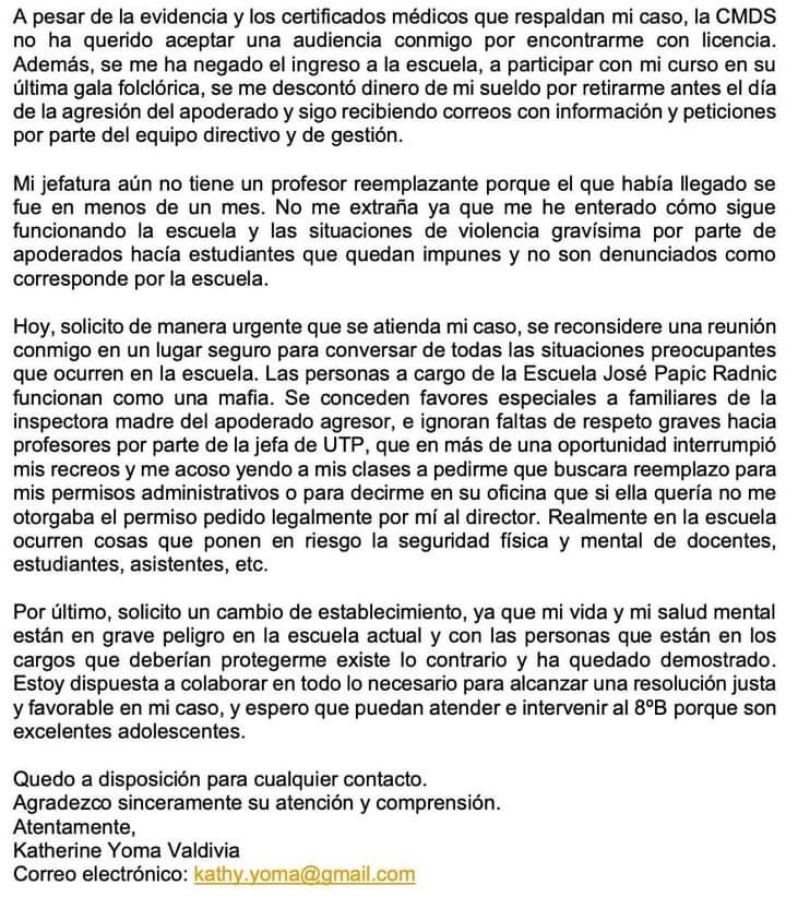 Fabian_Ossandon's tweet photo. El suicidio de la profesora Katherine Yoma es una trágica consecuencia de la indiferencia e inacción de las autoridades de la CMDS y el municipio de #Antofagasta. Aquellos que no cumplieron con la tarea de protegerla, contenerla y apoyarla no deben seguir en sus cargos. https://t.co/6RTjkeut1j