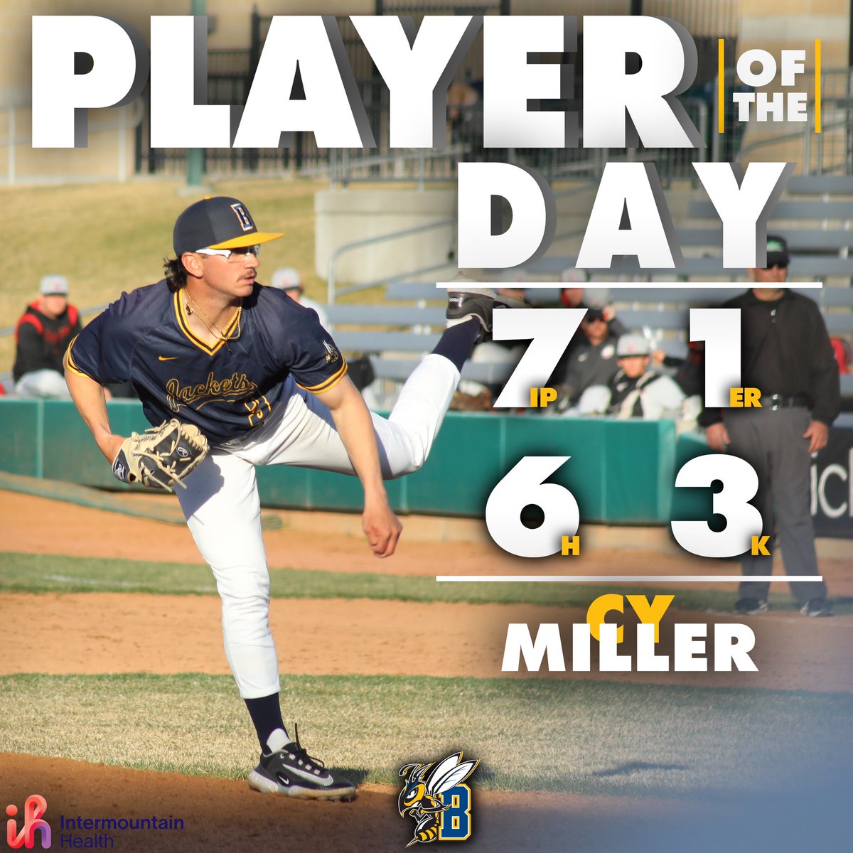 Cy Miller had a day💪🏼

Jackets drop a pair of pitchers duels with a 1-2 game one final, and a 1-2 game two final, both in favor of SMU.

Cy Miller was named Intermountain Health Player of the Day after a career-high 7 IP with 3 Ks, and just 1 ER!

#msubsports | #msubbaseball