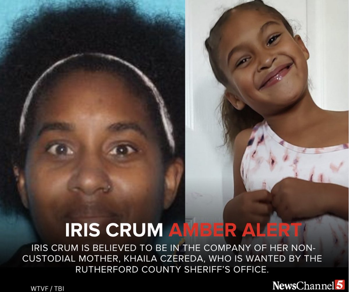 ⚠️AMBER ALERT⚠️7 year old Iris Crum believed to be with non custodial parent. Iris is 5’0” and 80lbs Her non custodial mother is 5’6” and 140lbs. Last seen on 3/1/24 in #RutherfordCounty #Tennessee #AmberAlert #MissingChild
