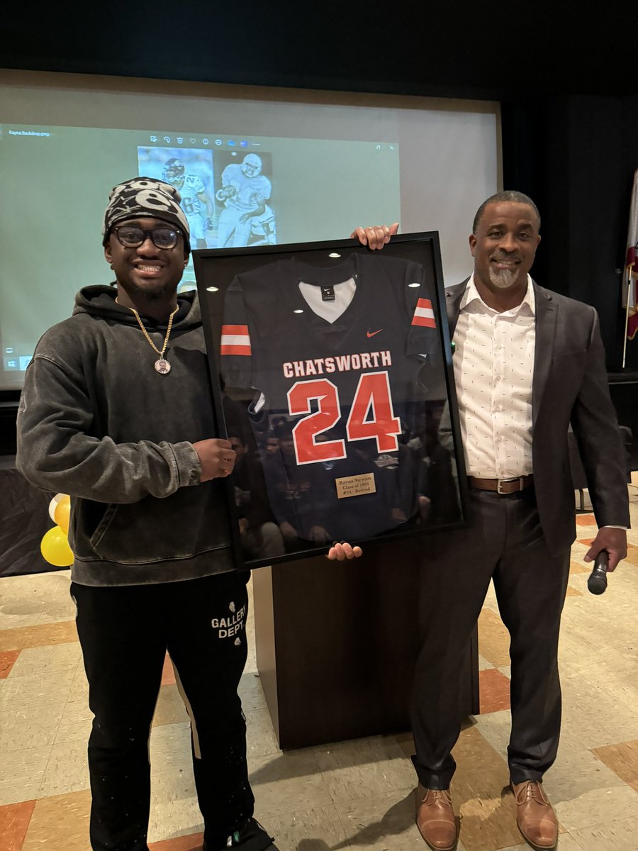 Isaiah Rameau with Rayna Stewart.  We just retired his #24 jersey. Rayna is class of ‘91 and current coach on the <a href="/dallascowboys/">Dallas Cowboys</a> 

We appreciate support from our admin led by Debra Sciarrino and <a href="/ScottAtLAUSD/">Scott M. Schmerelson</a> for attending. 

Thank you <a href="/MenzieReporter/">Ryan Menzie</a> for attending.