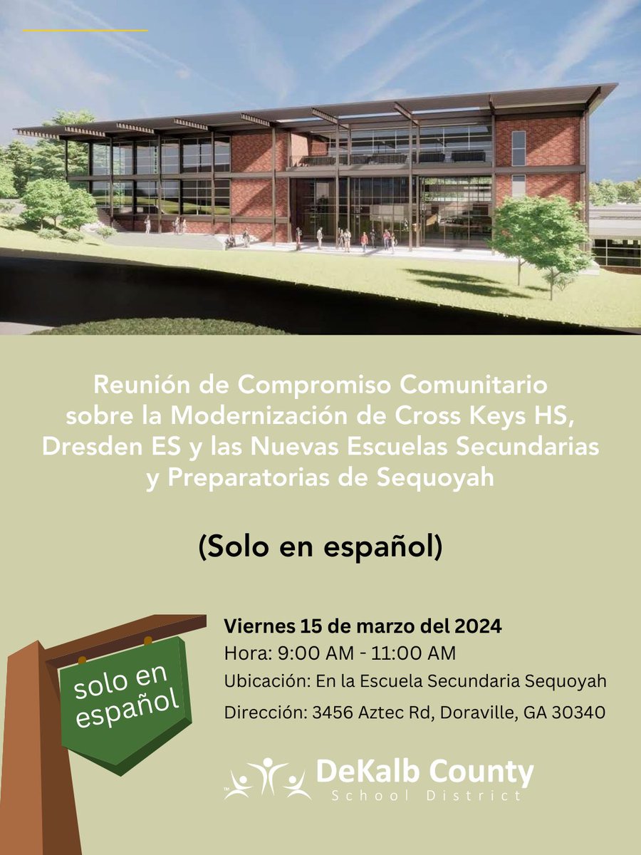 📢 ¡Noticias emocionantes para nuestra comunidad de Cross Keys! ✨

Únete a nosotros el viernes 15 de marzo a las 9 AM para una reunión comunitaria especial SOLO EN ESPAÑOL para conversar acerca de la modernización de Cross Keys, la nuevas Dresden ES y las nuevas Sequoyah.👥