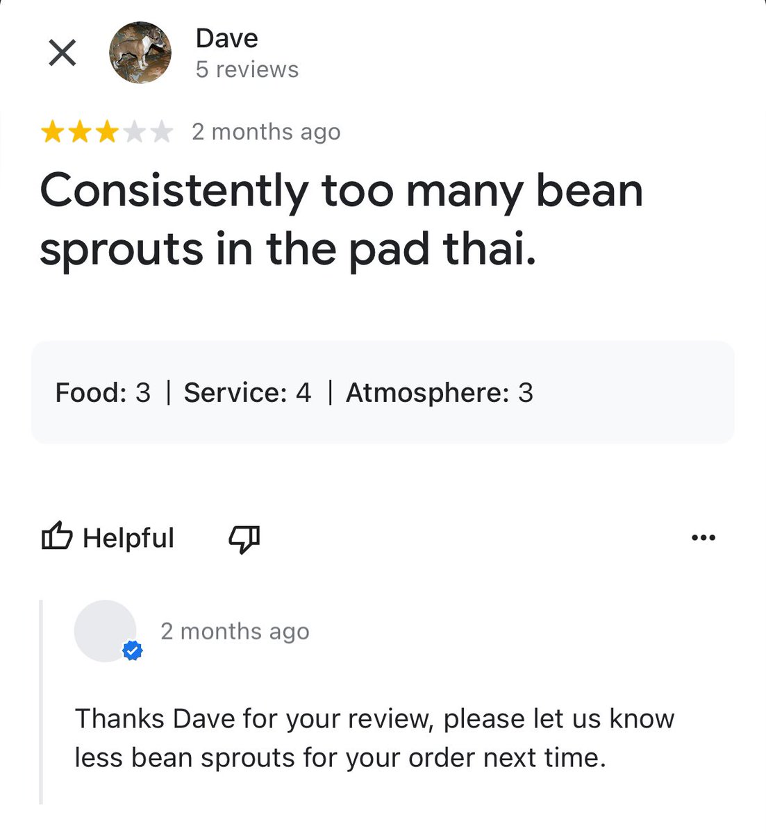 yeah Dave maybe try communicating your bean sprout desires next time