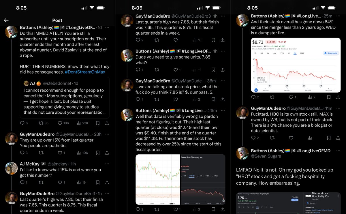 Seven_Sugars's tweet photo. LMFAO I am DYING. This guy started talking about "HBO" stock prices improving, called me a cunt &amp; fuckt**d, made fun of my pronouns, questioned my qualifications as a scientist (nothing to do with stocks), and the whole time didn't realize he was talking about the wrong stock. https://t.co/8n703RpzNu