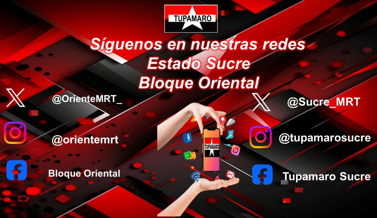 Entérate por estos Medios.

Estamos En la Calle Apoyando a <a href="/NicolasMaduro/">Nicolás Maduro</a>

¡Contra la Guerra Mediática Comunicación Popular!

Síguenos e interactúa con Nuestras Redes.
<a href="/TupamaroMRT_/">Movimiento Revolucionario TUPAMARO Vzla.</a>
#VenezuelaMujer

Tenemos Nueva Dirección Nacional
#SecretariadoNacionalMRT2024

👇🏼👇🏼👇🏼👇🏼👇🏼👇🏼
