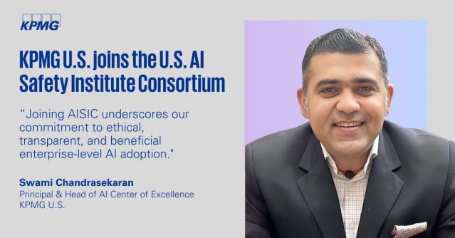 .@KPMG_US is proud to join the U.S. AI Safety Institute Consortium, which will gather AI leaders nationwide to develop & deploy safe & trustworthy AI systems, giving organizations the guardrails to move safely at speed. Read more about the AISIC below: bit.ly/3wO28Eh