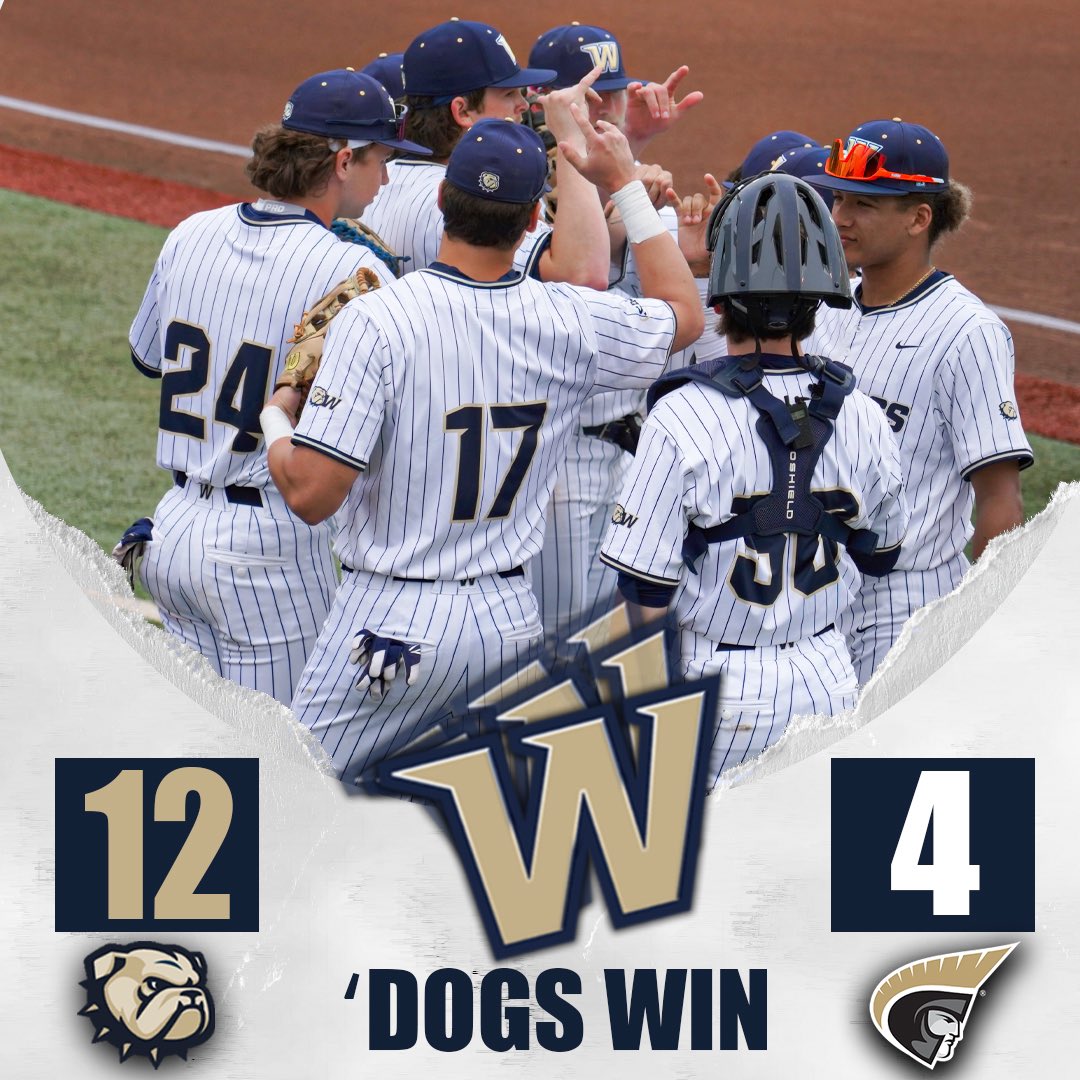 BULLDOGS WIN!!!! @WingateBaseball opens the 3-game series against Anderson with a 12-4 victory! Barnett homered & drove in 5 runs; Adams also homered! Hoover moves to 4-0 on the year with the win! #OneDog