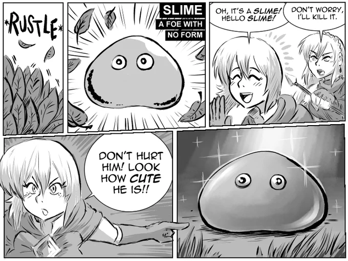 Toriyama's influence on Downtown Dungeon...
It should come to no surprise that the Slimes in DD were partially inspired by Dragon Quest. Additionally, Erdrick (who shares his name with another legendary hero) wears an outfit that is similar the one Crono wore in Chrono Trigger. 
