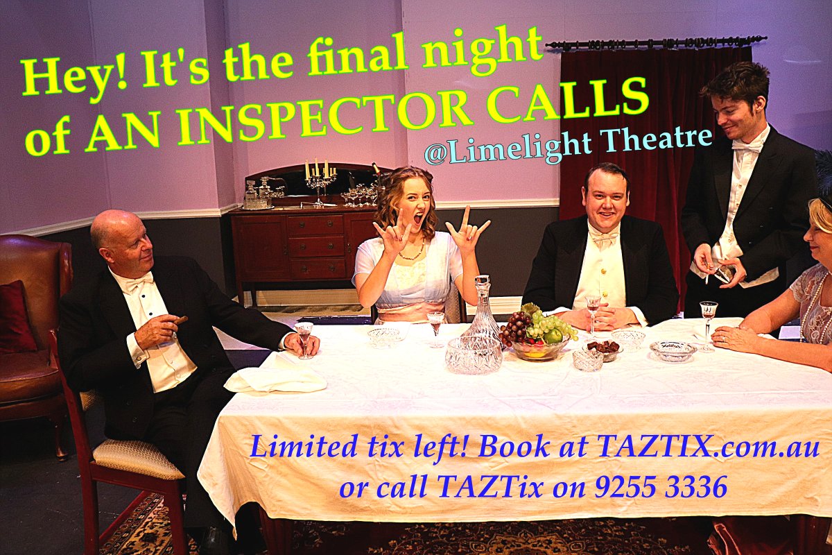 Tonight is your LAST chance to catch AN INSPECTOR CALLS at Limelight Theatre... 12 seats remaining – book at TAZTix.com.au/limelight or call TAZTix on 92553336

#westernaustralia #wanews #perthnews #perth #perthnow #perthevents #perthlife #perthwa #perthtodo #perthhappenings