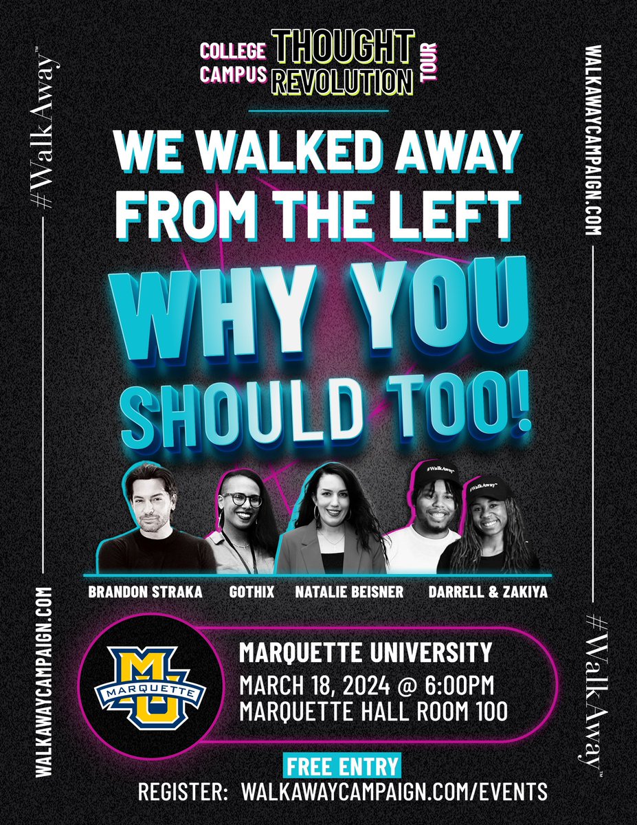 BrandonStraka's tweet image. WE’RRRRRE BAHHHCK!!! The #WalkAway Thought Revolution College Campus Tour was suspended in 2020 due to Covid. Then I was arrested in Jan 2021. 
FINALLY- we’re back in colleges starting in a week!!!

4 schools in 4 days in Wisconsin- and this is just the beginning! We will be in…
