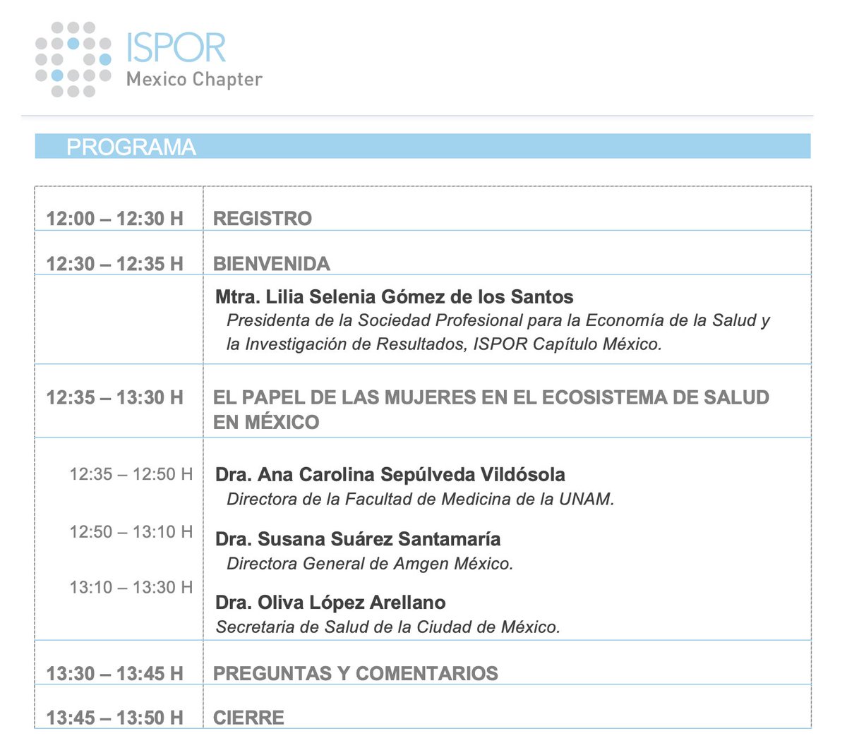 ispor_mex1's tweet photo. En el marco de la conmemoración del día  Internacional de la Mujer, le invitamos a escuchar a mujeres que  han sido parte relevante en la construcción del ecosistema de Salud,  impulsando el rol de la mujer en nuestro país  @anacsepulveda_v, Dra. Susana Suárez, @OlivaLopezA https://t.co/MYQRGZKREZ