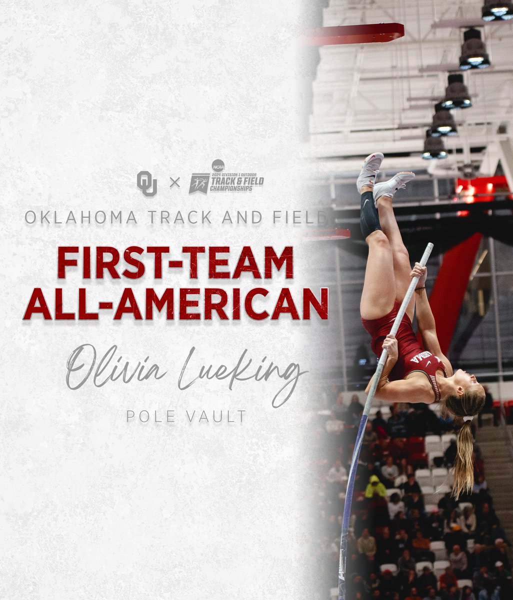 Oklahoma T&F & XC (@ou_track) on Twitter photo 𝗔𝗱𝗱𝗶𝗻𝗴 𝗮𝗻𝗼𝘁𝗵𝗲𝗿 𝗵𝗼𝗻𝗼𝗿 🏆
For the third consecutive year, Olivia Lueking earns a first-team All-America award, recording 4.40 (14-5.25) for fifth place.
#BoomerSooner ☝️ │ <a href="/NCAATrackField/">NCAA Track & Field</a> 𝗔𝗱𝗱𝗶𝗻𝗴 𝗮𝗻𝗼𝘁𝗵𝗲𝗿 𝗵𝗼𝗻𝗼𝗿 🏆
For the third consecutive year, Olivia Lueking earns a first-team All-America award, recording 4.40 (14-5.25) for fifth place.
#BoomerSooner ☝️ │ <a href="/NCAATrackField/">NCAA Track & Field</a>
