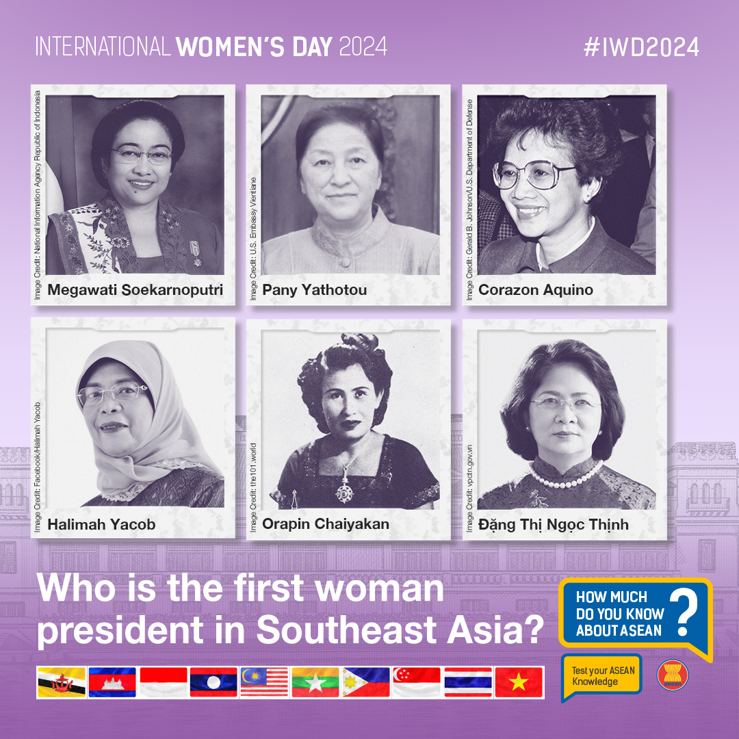 This first woman president in Southeast Asia encourages more ASEAN women to participate in leadership, promote gender equality, and shape a more inclusive future. Do you know who she is?👩‍💼 #IWD2024