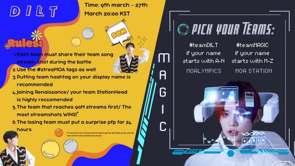 moabirthday's tweet photo. ATTENTION MOA! THE RACE TO 90M HAS BEGUN
if you’re #teamDILT share your streamshots of DILT with your team tags and if you’re #teamMAGIC share your streamshot of MAGIC with your team tags!!
JOIN THE BATTLE!! and make sure to also use #streaMOA https://t.co/Ve1S9TeG2m