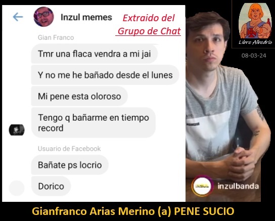 MariateguiJulio's tweet photo. GIANFRANCO ARIAS MERINO (a) PENE SUCIO
Tal como Toller (asiduo ETS), pues este personaje de la Banda Funada y Mentirosa #INZUL no se podía quedar atrás. Lo dice él mismo, en su pervertido grupo chat "INZUL MEMES ".
Y tú fan Enamorada :
¿Te Animarías a tener Sexo con GIANFRANCO? https://t.co/SH8AnQh8PY