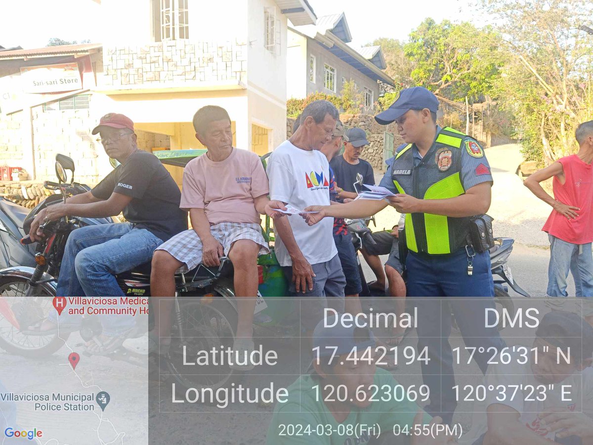 On March 8, 2024 at 4:55  AM, Personnel of Villaviciosa MPS led by Pat. Leslie melody Dasalla distributed IEC regarding anti-illegal drugs and anti-terrorism to the residents at Barangay Lap-lapog, Villaviciosa, Abra.
#BagongPilipinas
#𝙏𝙤𝙎𝙚𝙧𝙫𝙚𝘼𝙣𝙙𝙋𝙧𝙤𝙩𝙚𝙘𝙩